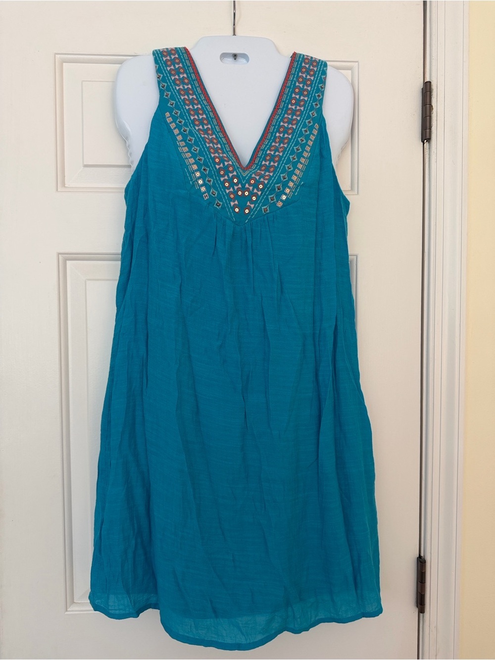 Luxology Teal Embroidered Sleeveless Shift Dress Boho Size S